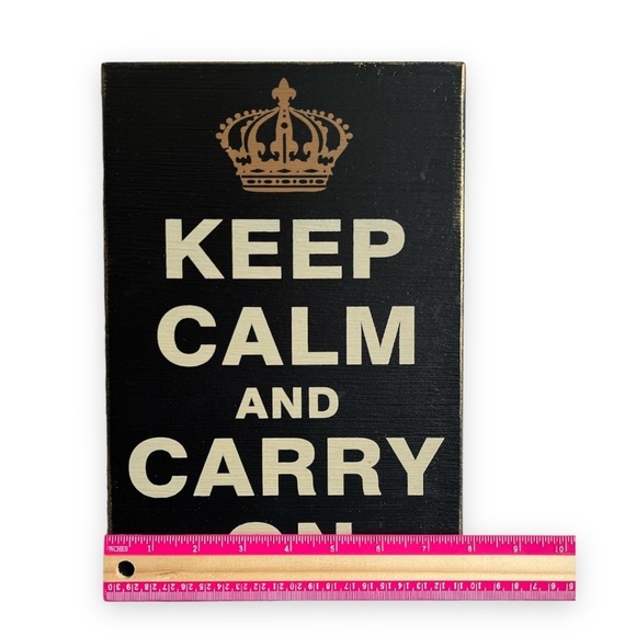 Black‎ Wood Sign Keep Calm And Carry On Gold Crown Office Decor Shabby Chic - Picture 4 of 6